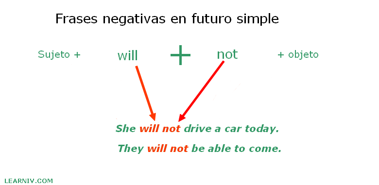 Estructura de la frase negativa inglesa en futuro simple